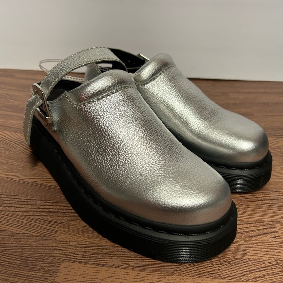 Dr. Martens Laketen Silver Leather Slingback Platform Mules Womens 8 EU 39 - Picture 2 of 10